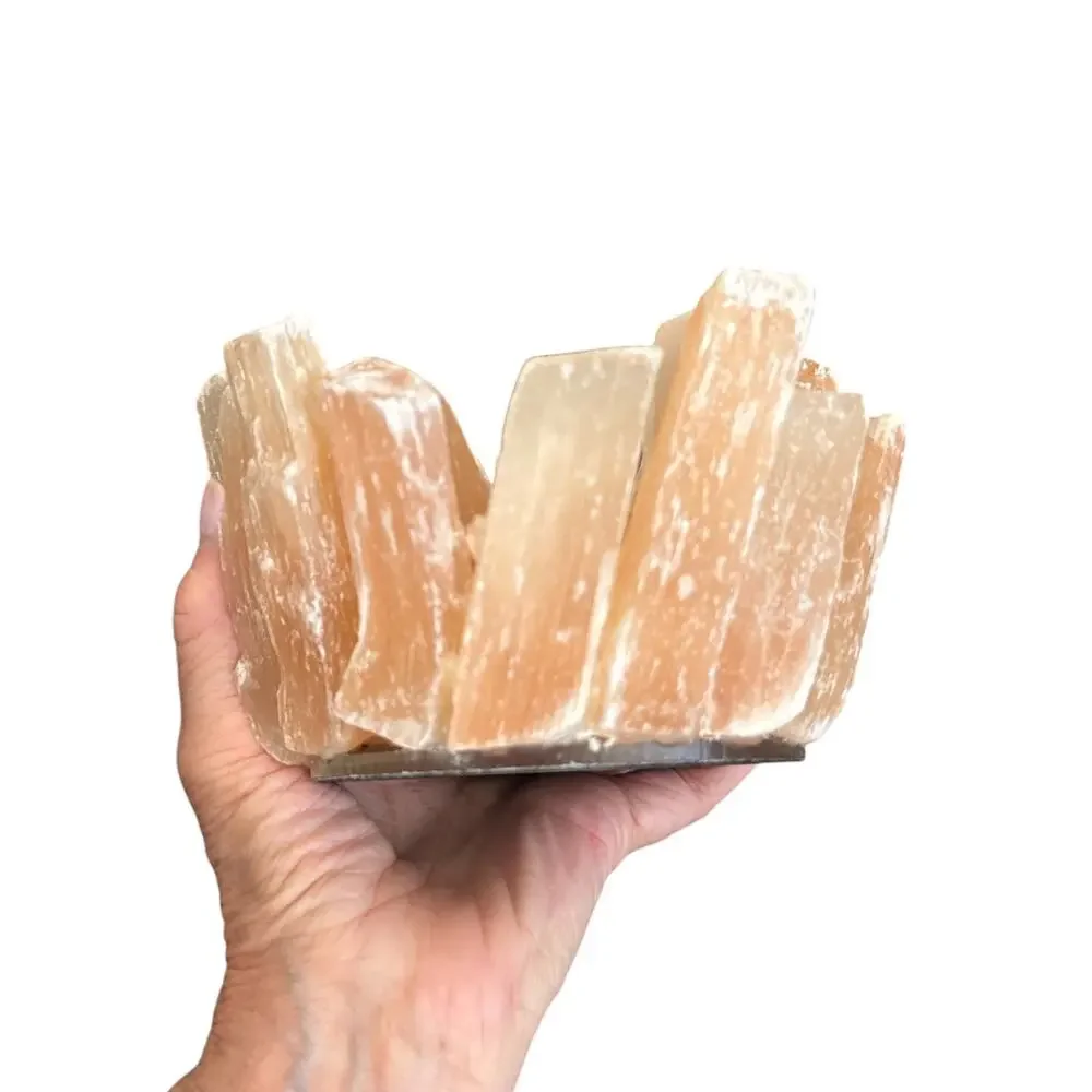 Peach Selenite Crystal Cluster Tea Light Candle Holder